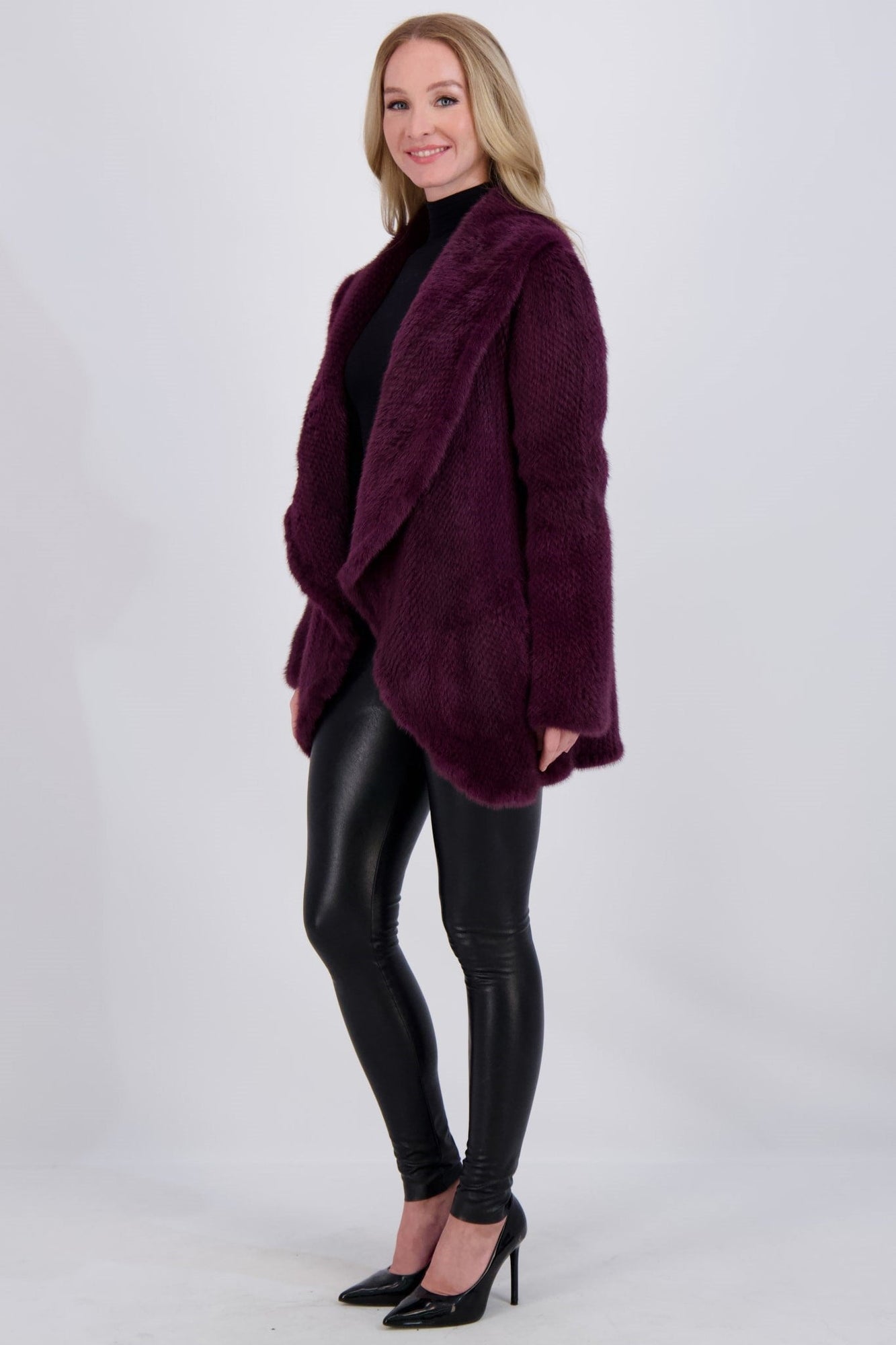 Knitted Mink Ruffle Jacket | Women | Bordeaux