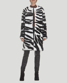 Lamb And Mink Intarsia Short Coat | Women | White x Black x Zbra