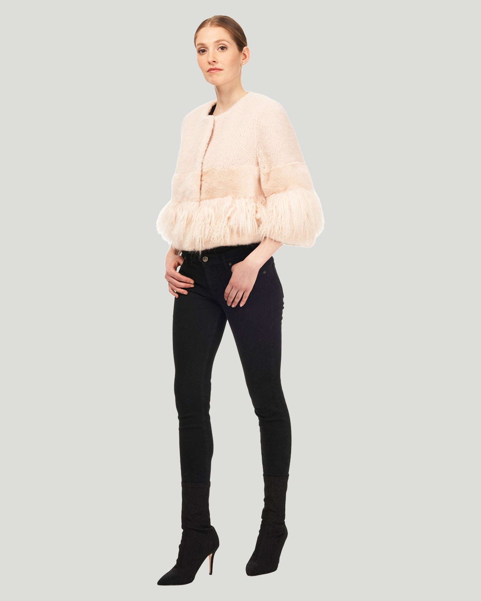 Lamb Bolero With Mink Trim | Women | Peach