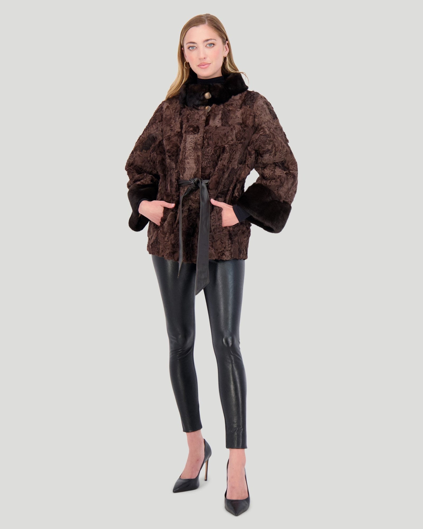 Lamb Jacket With Mink Collar | Women | Dark Brown