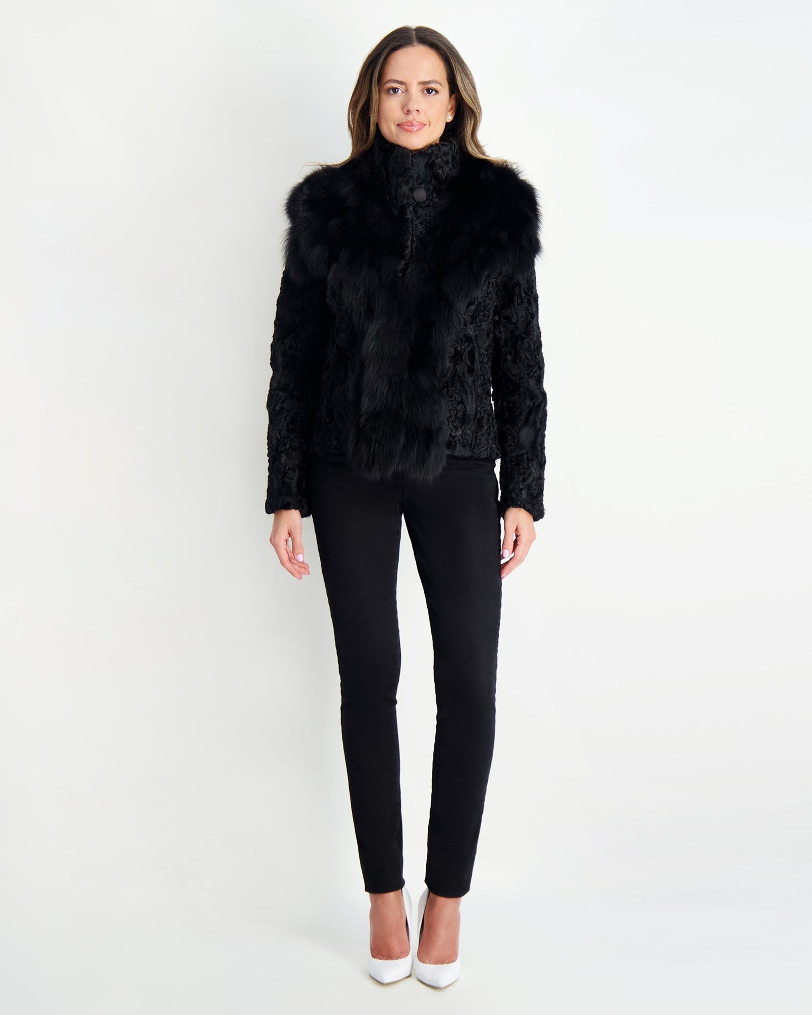 Lamb Sections Jacket With Fox Trim | Women | Black