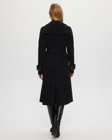 Loro Piana Cashmere & Wool Trench Coat With Leather Trim | Women | Black x Black