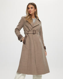 Loro Piana Cashmere & Wool Trench Coat With Leather Trim | Women | Brown x Brown