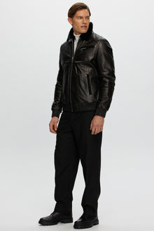 Leather Jacket With Shearling Lamb | Men | Black x Black