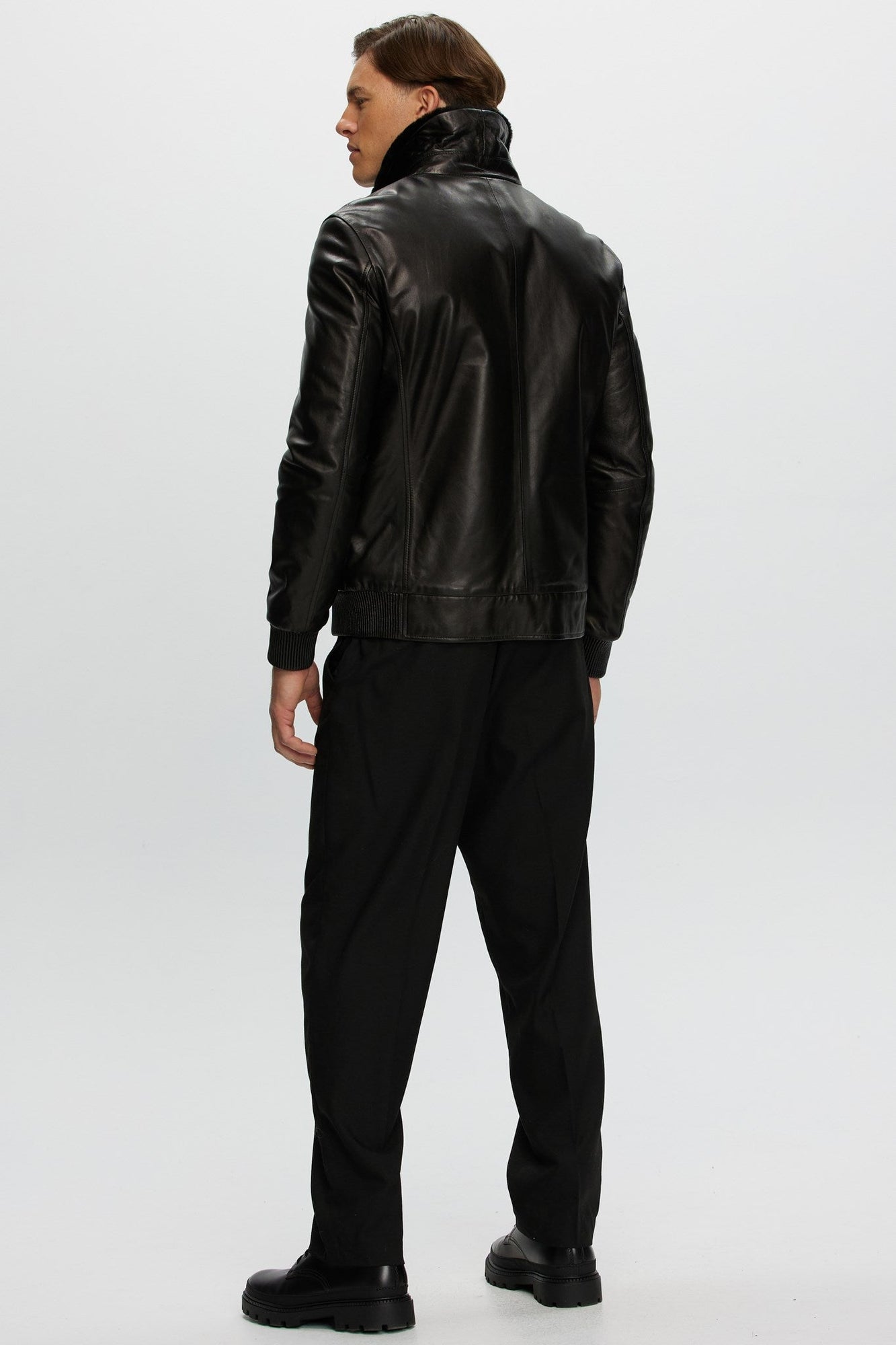 Leather Jacket With Shearling Lamb | Men | Black x Black