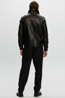 Leather Jacket With Shearling Lamb | Men | Black x Black