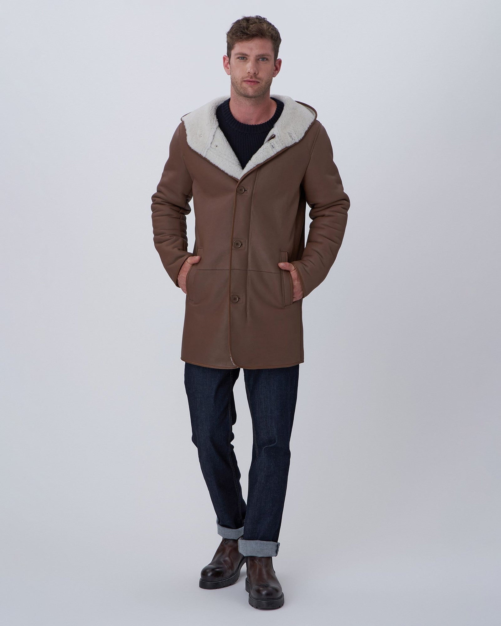 Merino Shearling Lamb Parka | Men | Chestnut x White