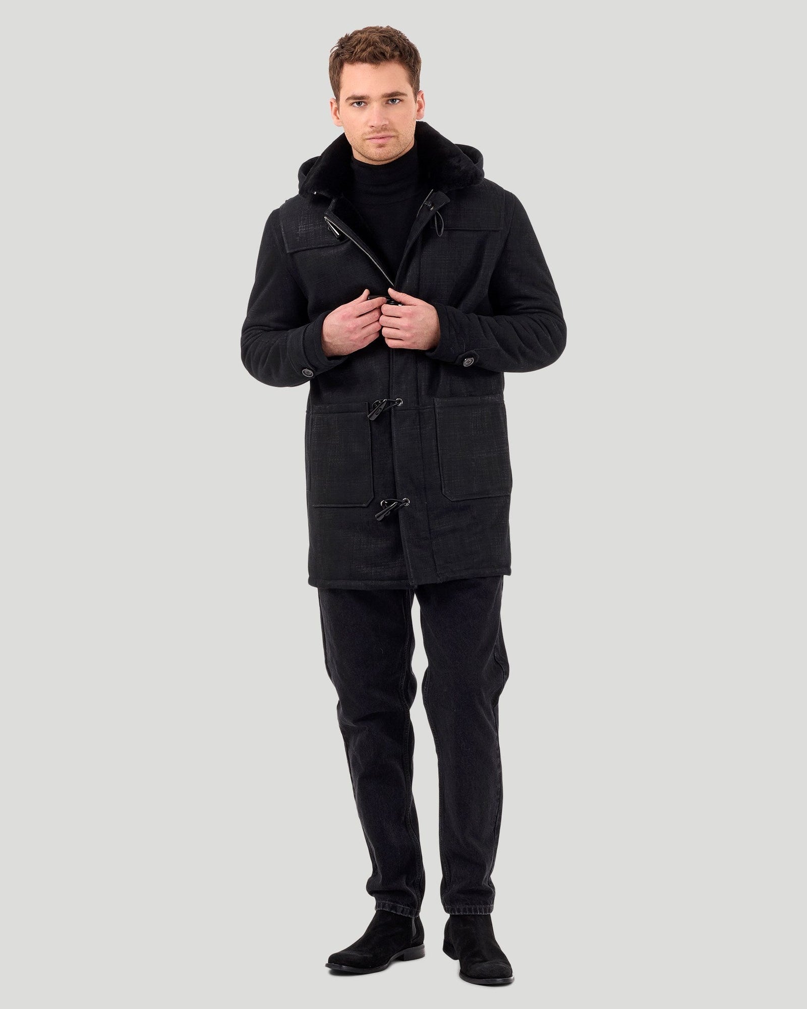 Merino Shearling Lamb Parka | Men | Black Pattern