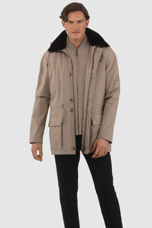 Parka With Detachable Select Shearling Lamb Collar And Detachable Vest (2 Pcs) | Men | Tan x Black