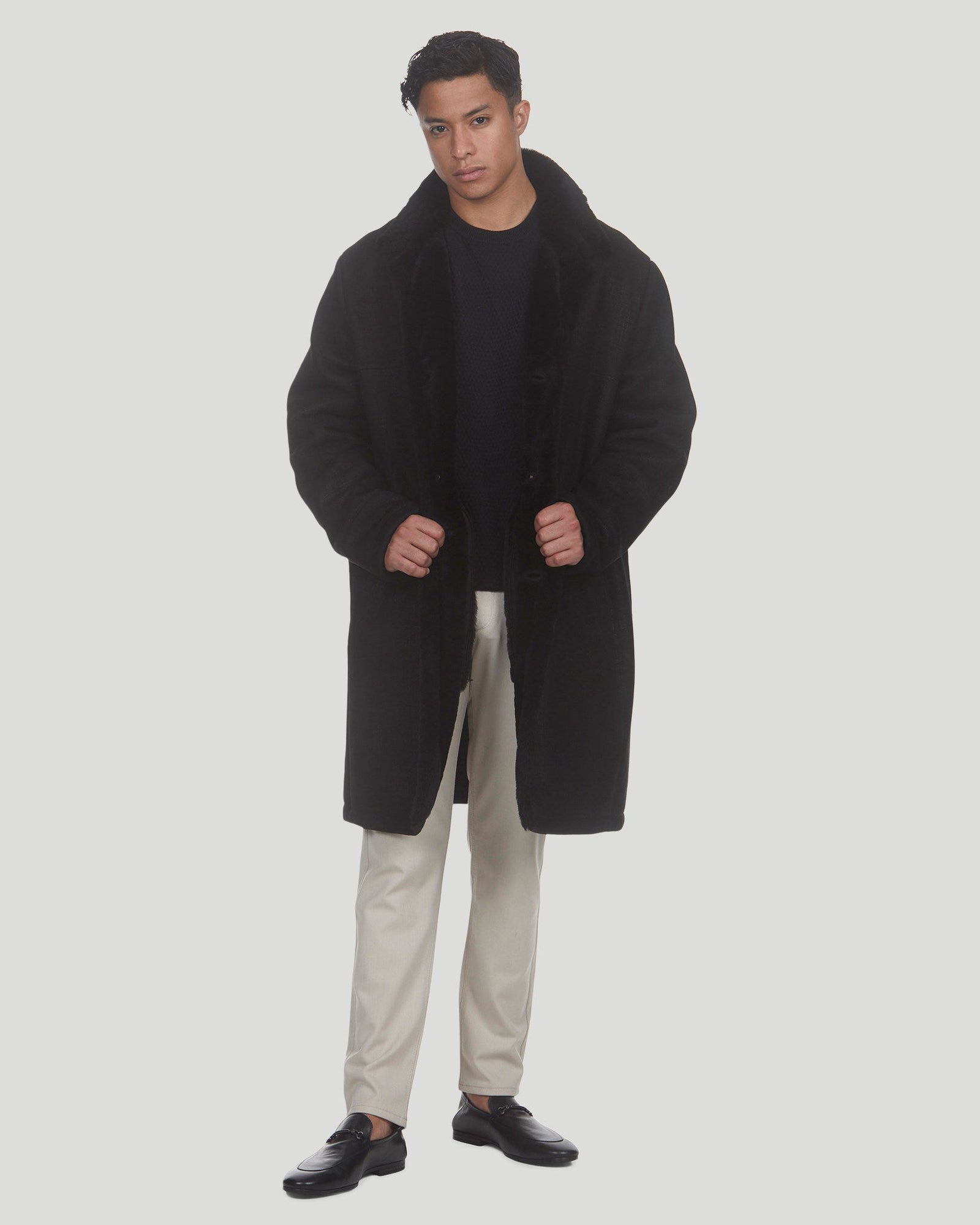 Select Shearling Lamb Short Coat | Men | Black Pattern