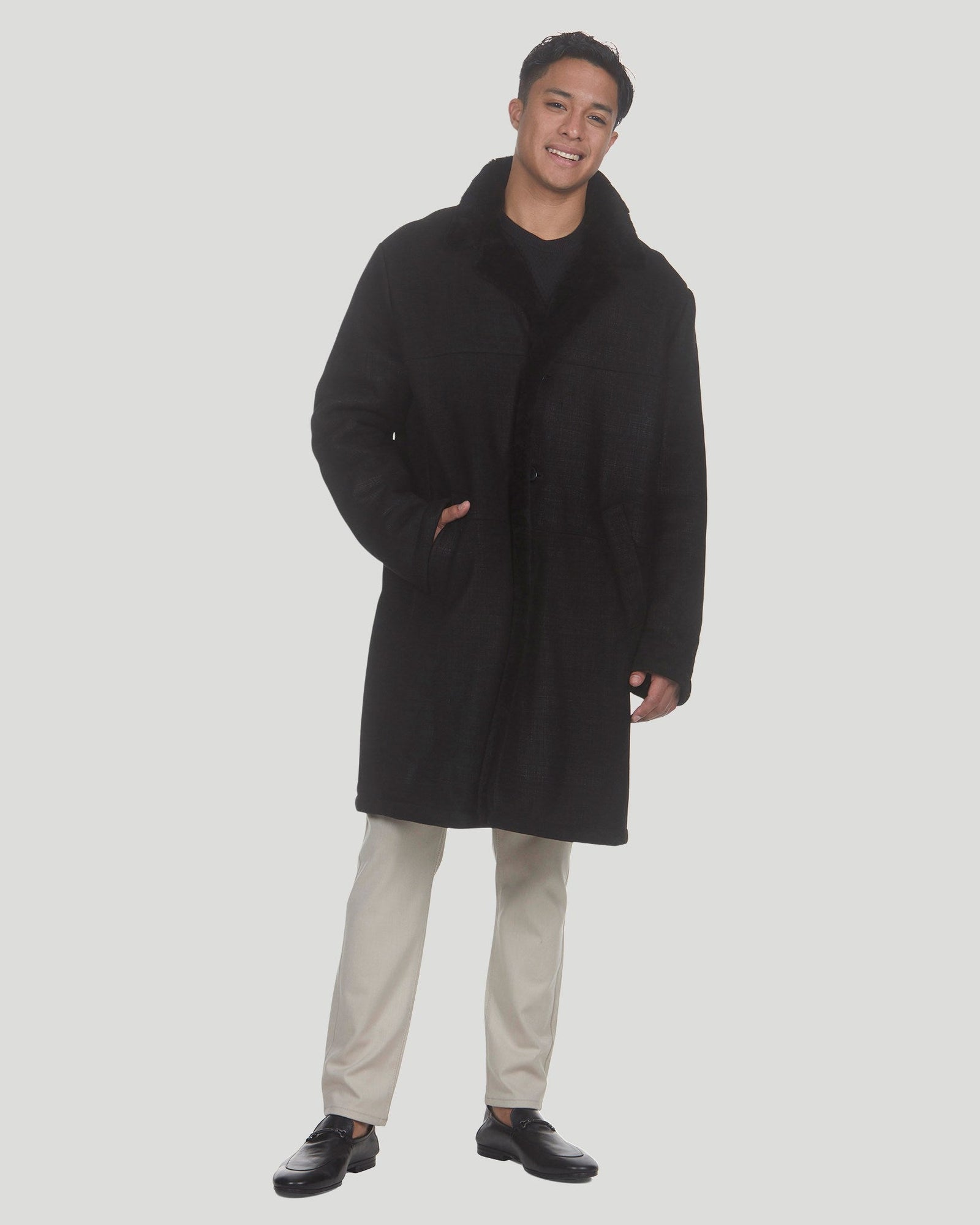 Select Shearling Lamb Short Coat | Men | Navy Pattern