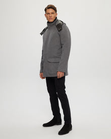 Wool Parka With Detachable Hood And Shearling Lamb Collar | Men | Gray x Black