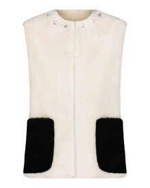 Merino Shearling Lamb Vest With Embellishment | Women | White x Black