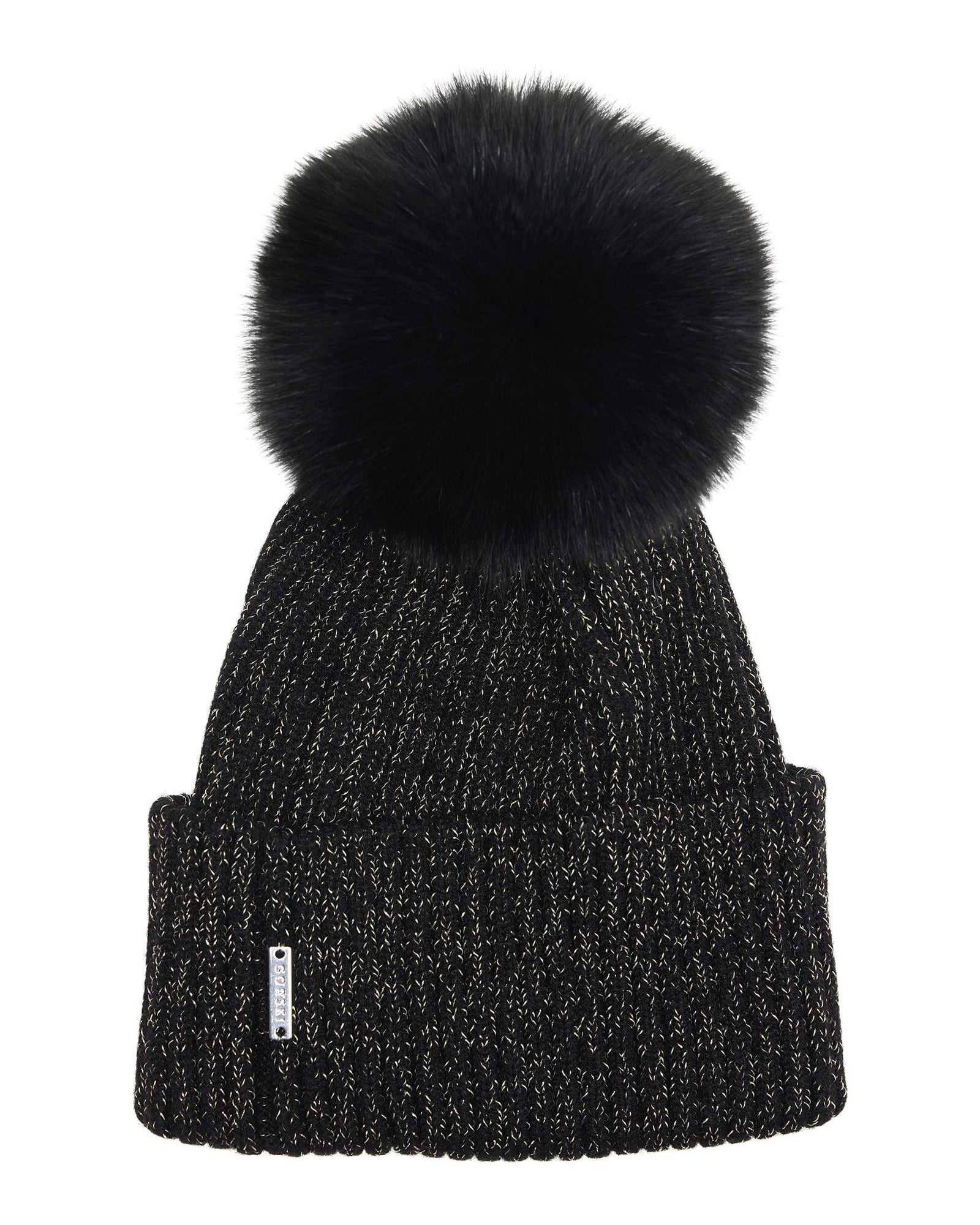 Metallic Wool Blend Hat With Fo Pompom | Women | Black x Gold x Black