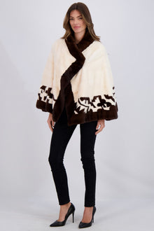 Mink Asymmetric Jacket With Stand Collar, Intarsia Detail | Women | Crystal Beige x Dark Brown