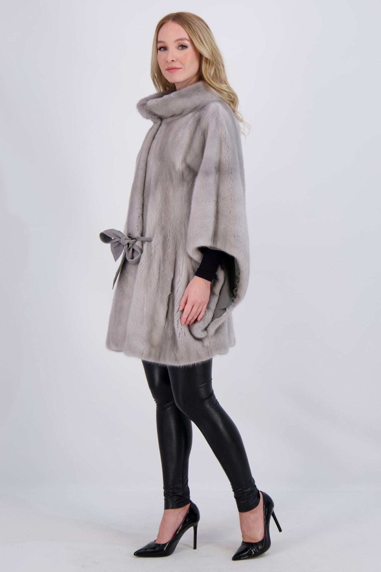 Mink Cape, Leather Belt | Women | Sapphire