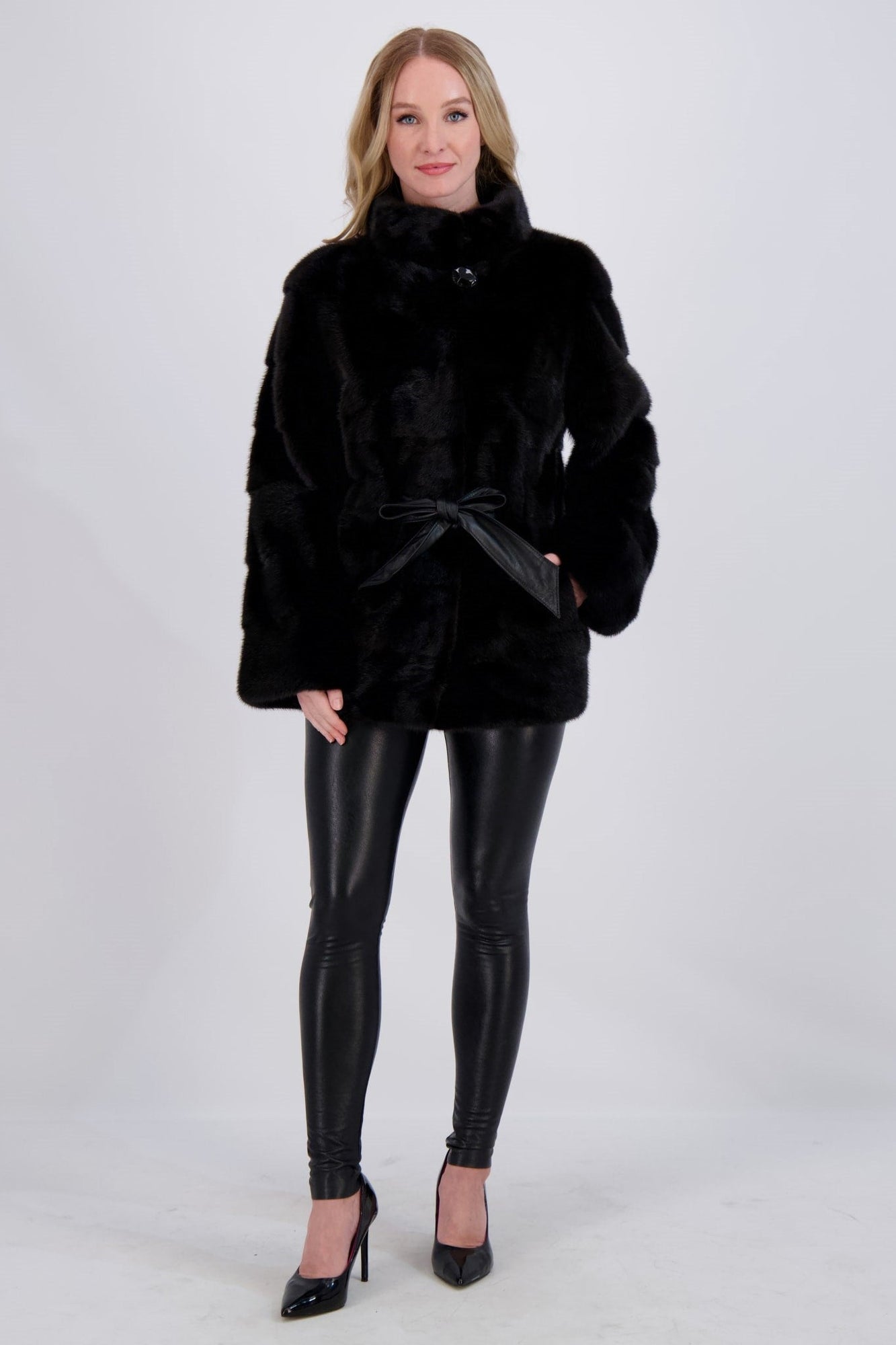 Mink Jacket W/ Leather Belt | Women | Black