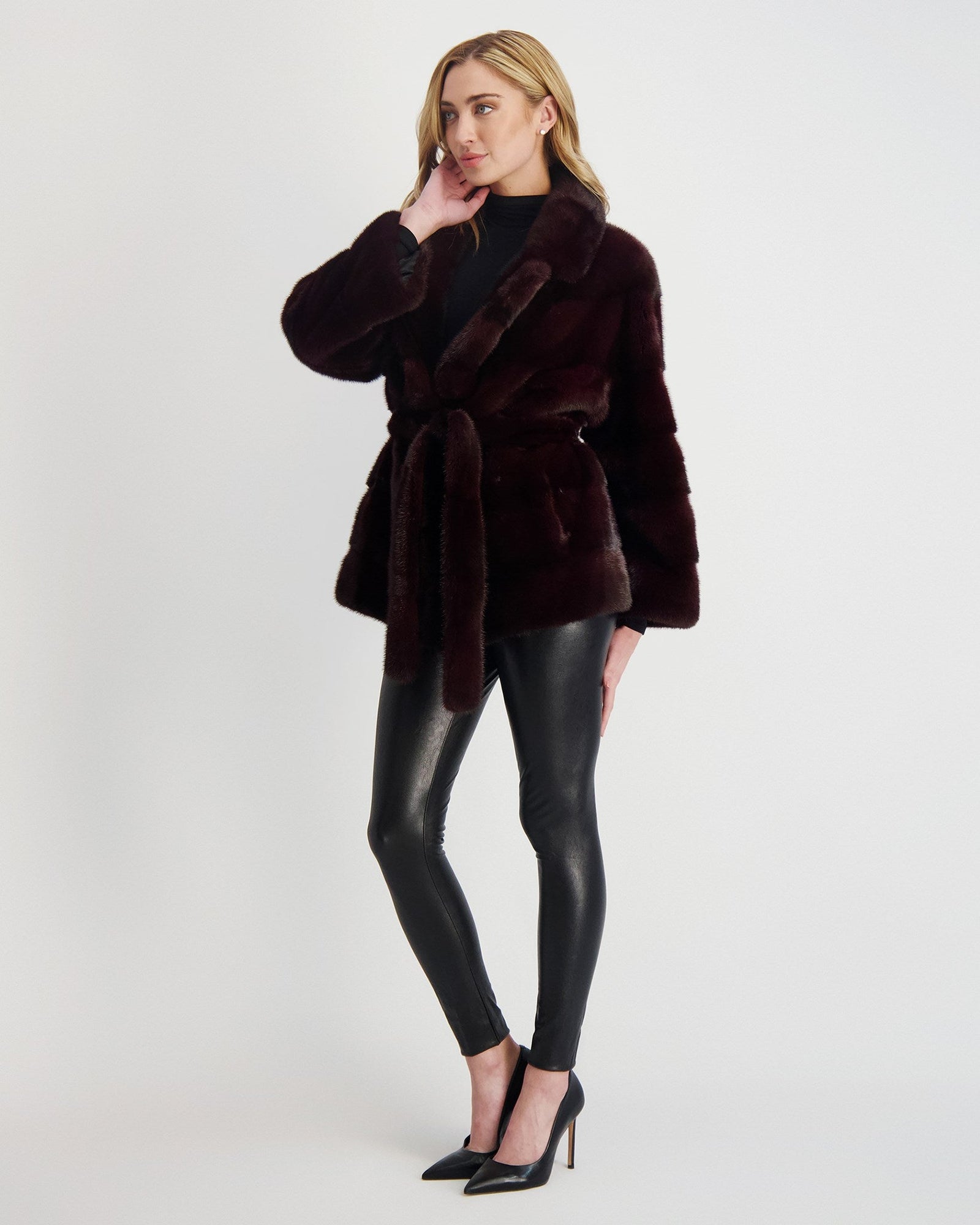 Mink Jacket With Belt | Women | Burgundy