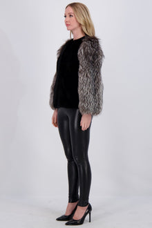 Mink Jacket With Fo Sleeves | Women | Black x Silver Fox