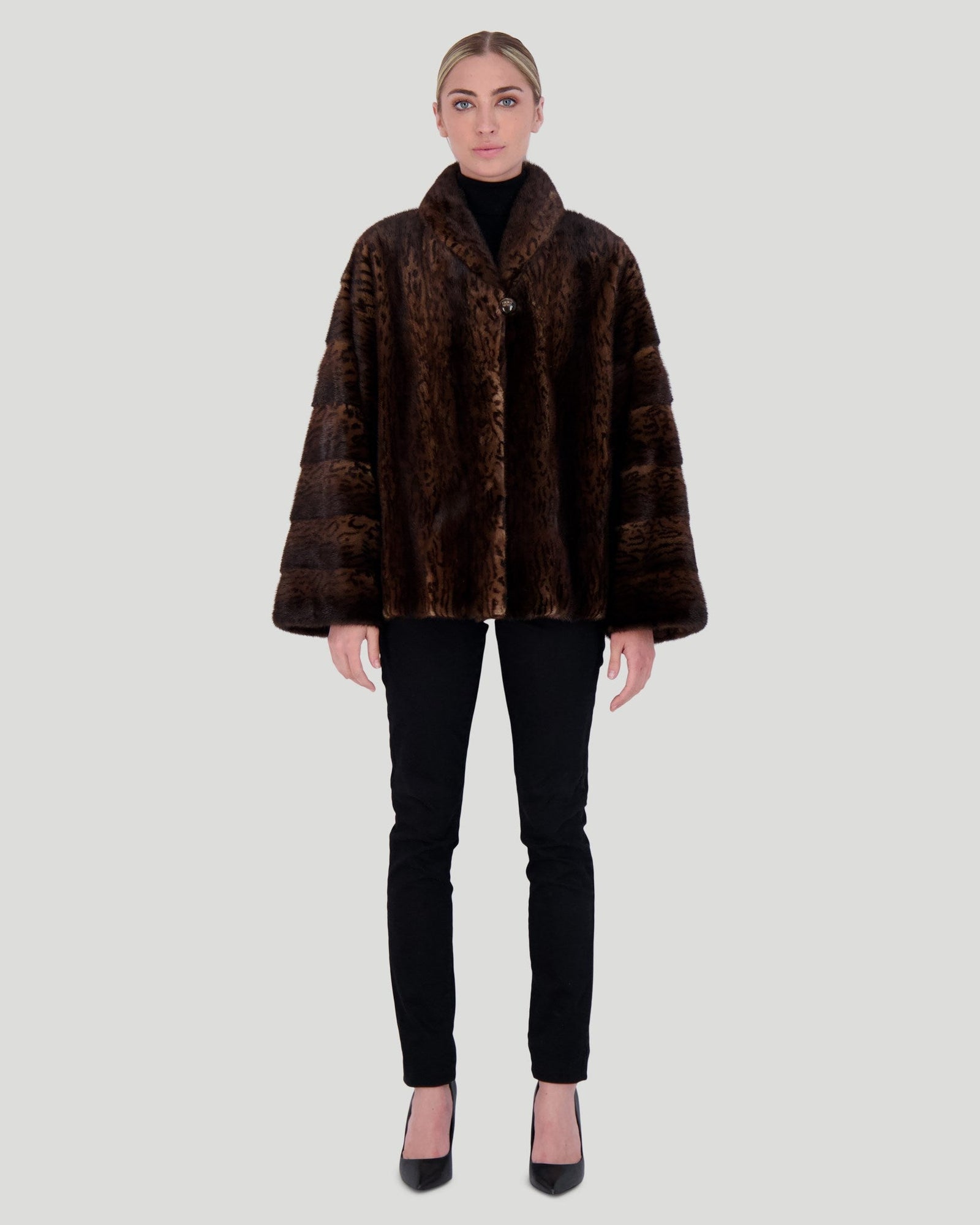 Mink Jacket With Horizontal Sleeves | Women | Brown Print