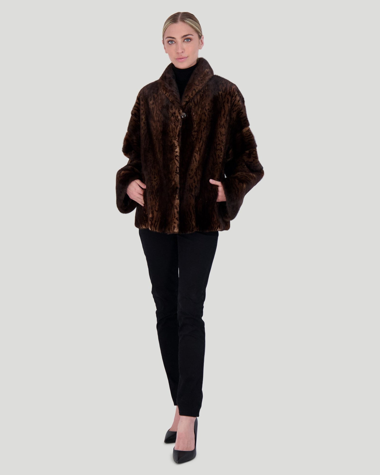 Mink Jacket With Horizontal Sleeves | Women | Brown Print