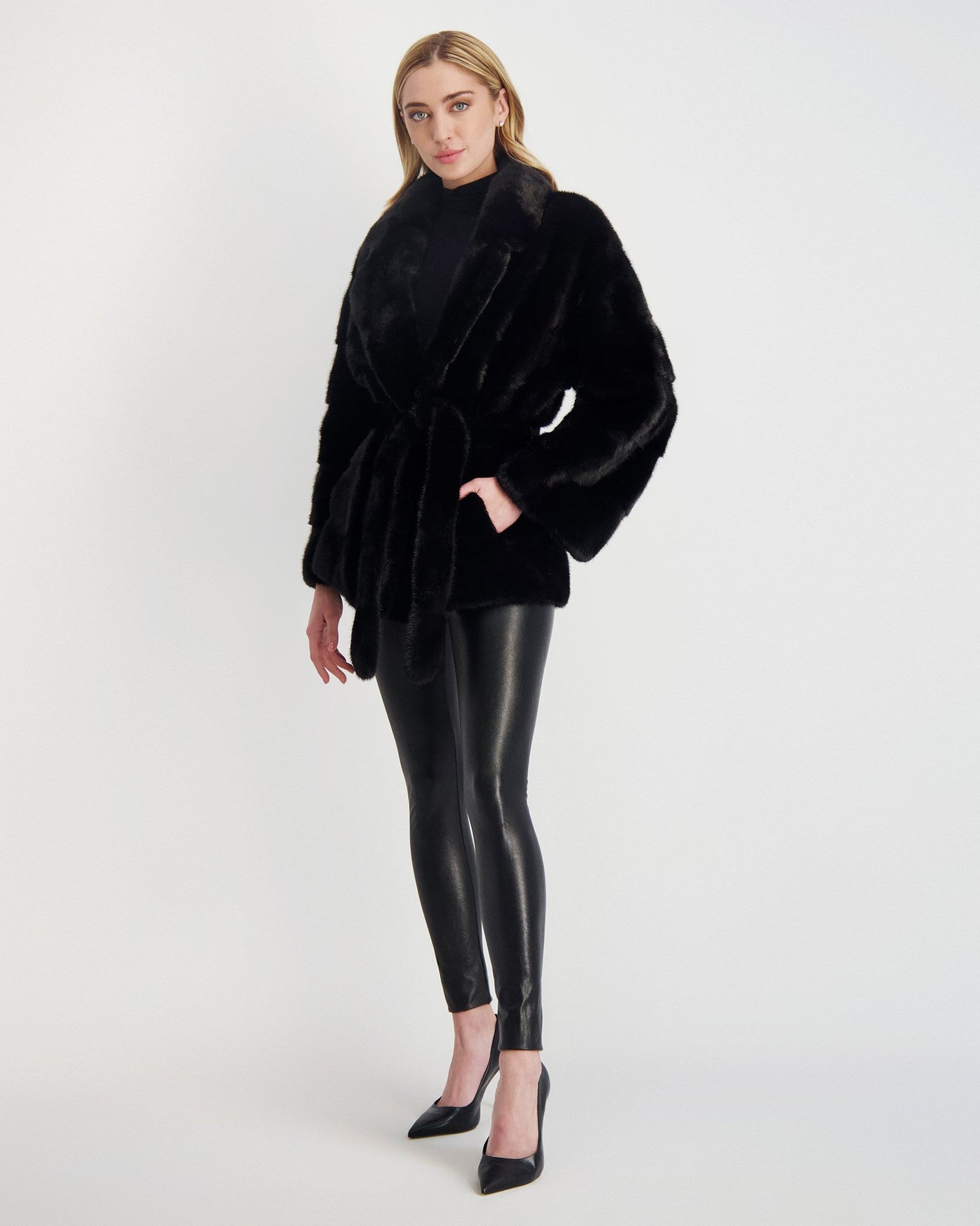 Mink Jacket With Leather Belt | Women | Black