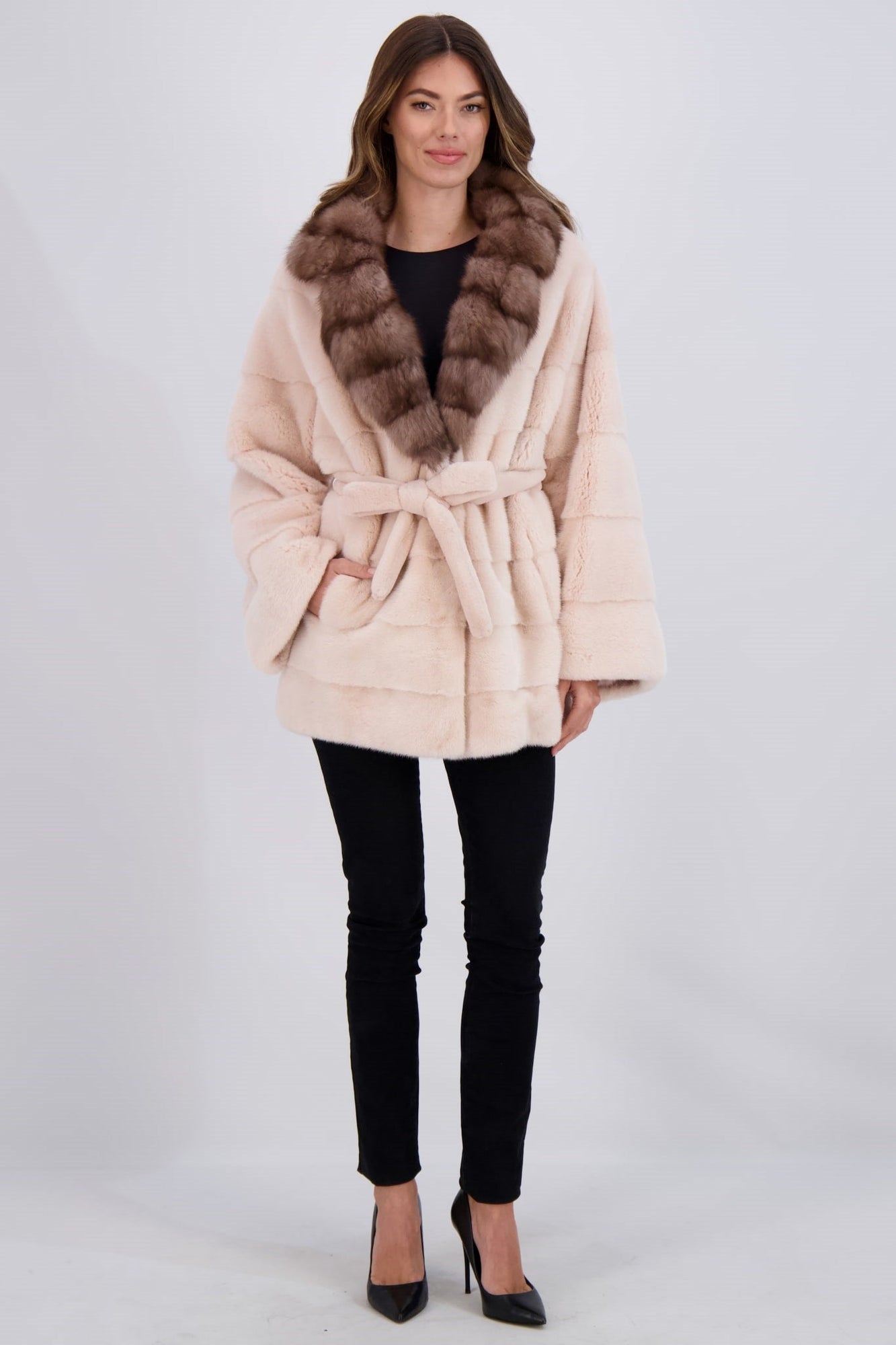 Mink Jacket With Sable Collar, Belt | Women | Peonia