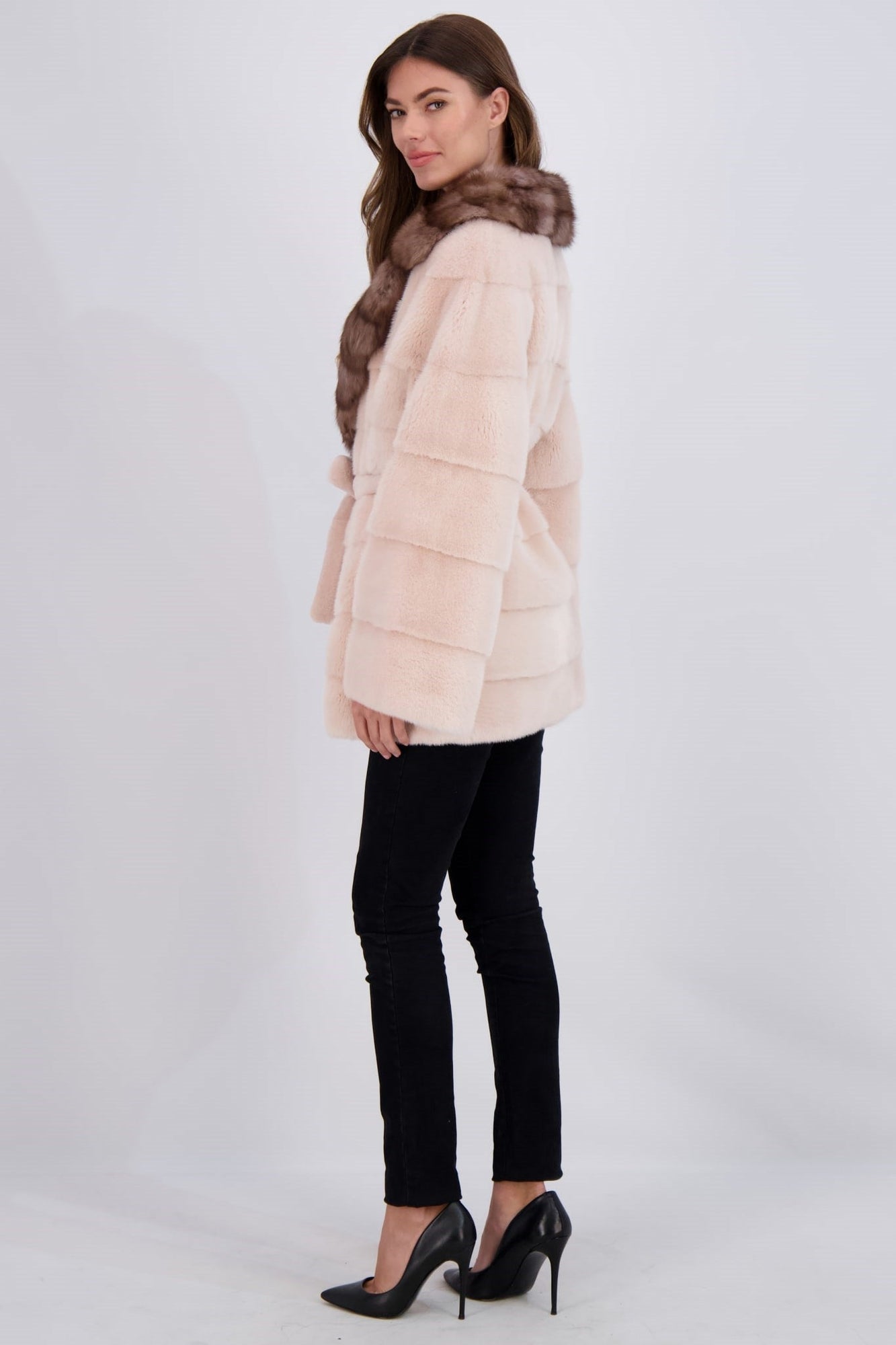 Mink Jacket With Sable Collar, Belt | Women | Peonia