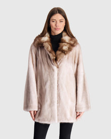 Mink Jacket With Stone Marten Collar | Silver Blue/White (V2)