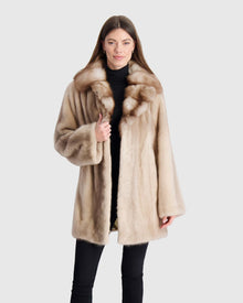 Mink Jacket With Stone Marten Collar | Silver Blue/Mocha