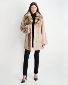 Mink Jacket With Stone Marten Collar | Women | Silver Blue x Mocha