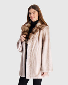 Mink Jacket With Stone Marten Collar | Silver Blue/White (V2)