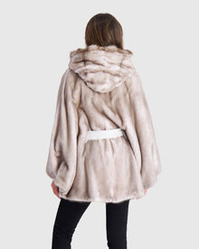 Mink Jacket With Stone Marten Hood Trim | Silver Blue/White (V1)