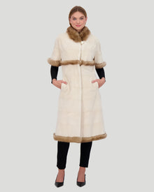 Mink Short Coat With Sable Trim, Short Sleeves | Women | Pearl