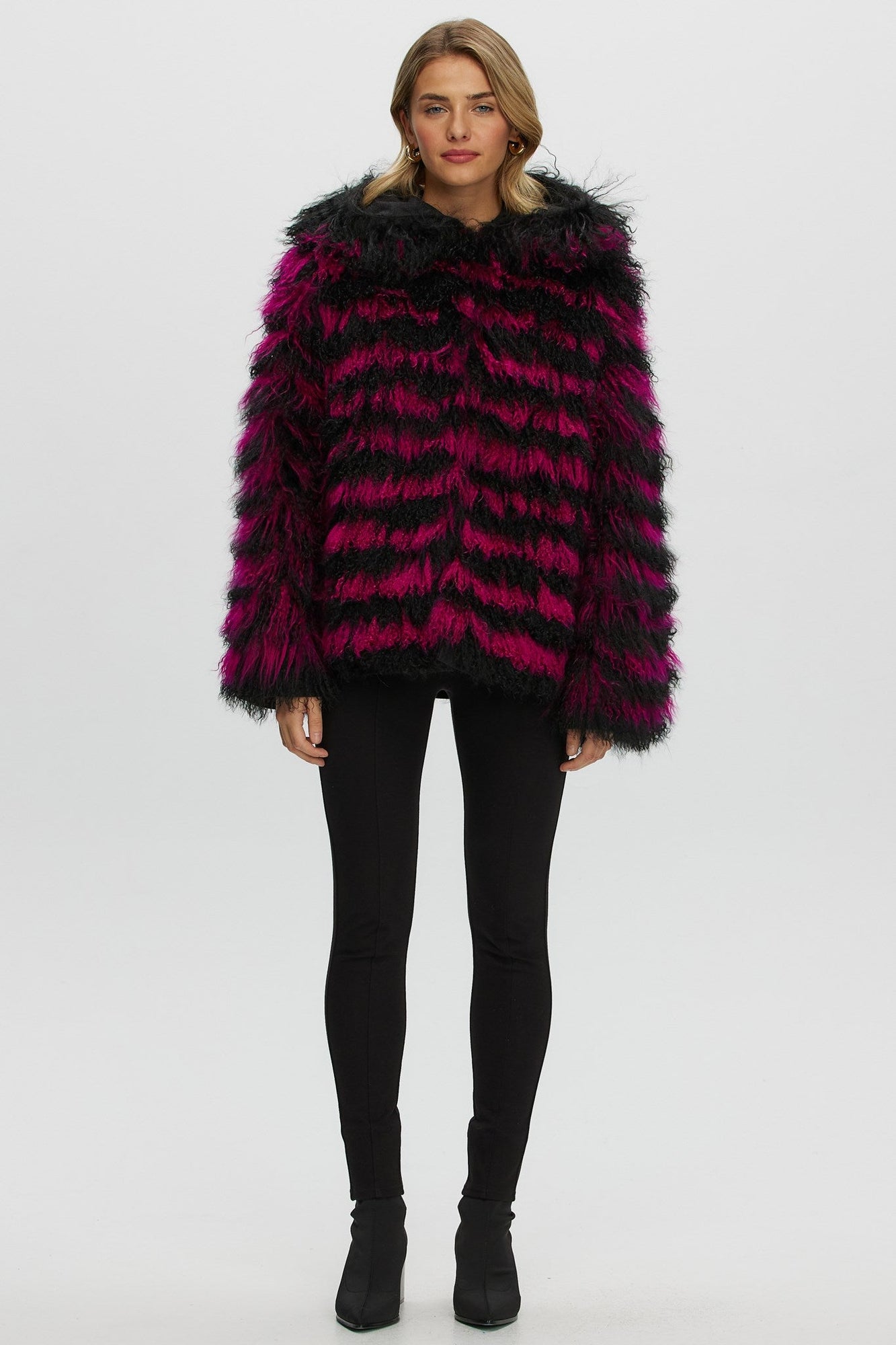 Mongolian (Tg) Shearling Lamb Jacket Reversible To Loro Piana Cashmere & Wool | Women | Fuschia x Black