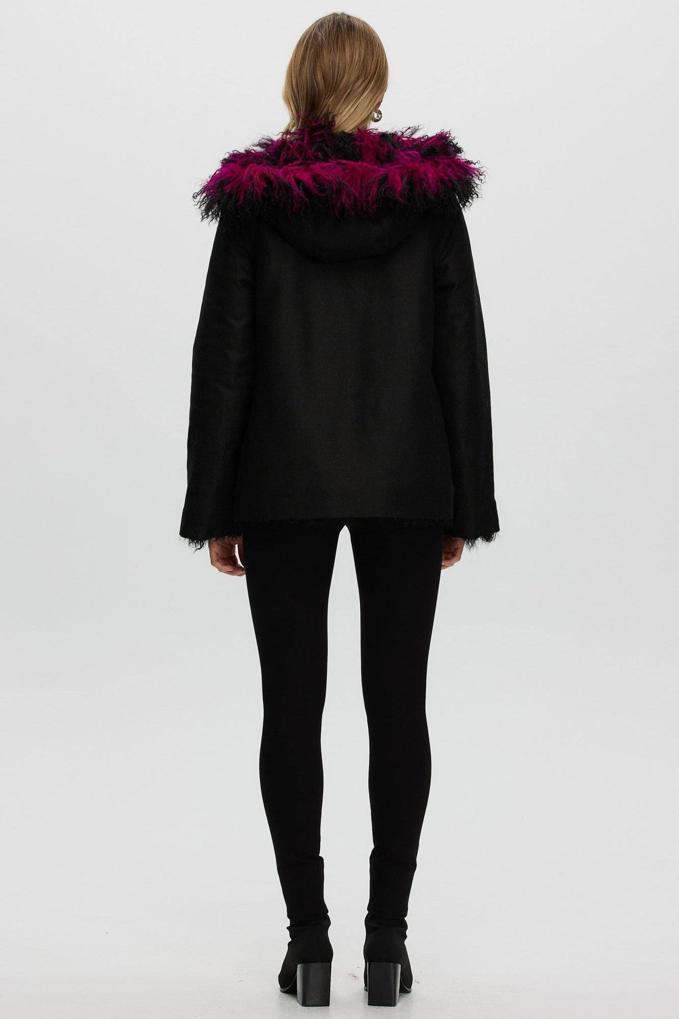 Mongolian (Tg) Shearling Lamb Jacket Reversible To Loro Piana Cashmere & Wool | Women | Fuschia x Black