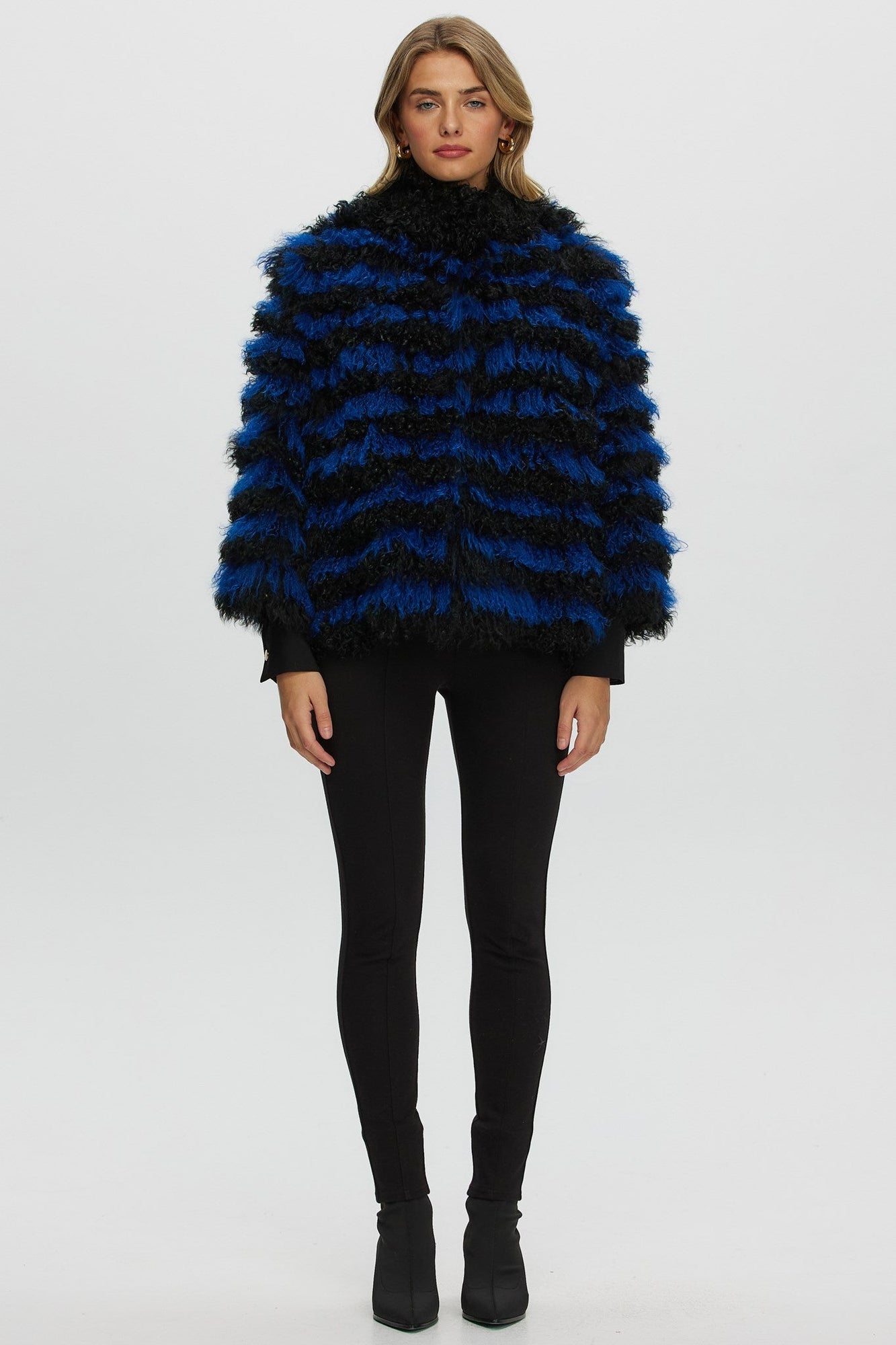 Mongolian (Tg) Shearling Lamb Jacket | Women | Blue x Black