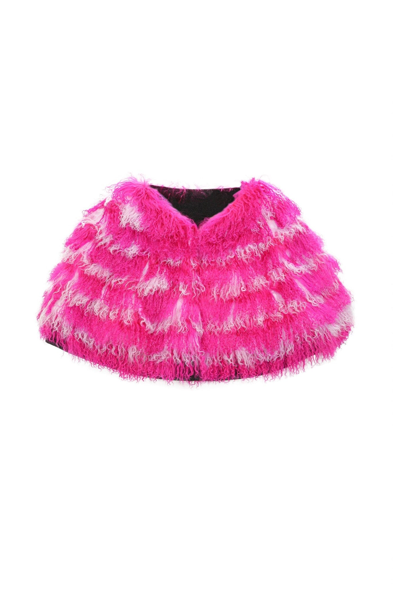 Mongolian (Tg) Shearling Lamb Stole Reversible To Loro Piana Cashmere & Wool | Women | Fuschia x White x Black