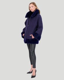 Nylon Jacket With Mink Trim | Women | Admiral Blue