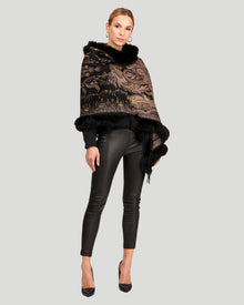 Printed Cashmere Stole With Fox Tape Top And Bottom | Women | Black Paisley