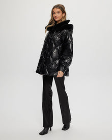 Quilted Parka With Shearling Lamb Collar & Hood Trim | Women | Black