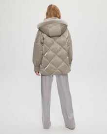 Quilted Parka With Shearling Lamb Collar & Hood Trim | Women | Greige