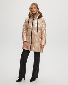 Quilted Parka With Select Shearling Lamb Hood Trim | Women | Rose Gold x Spot Print