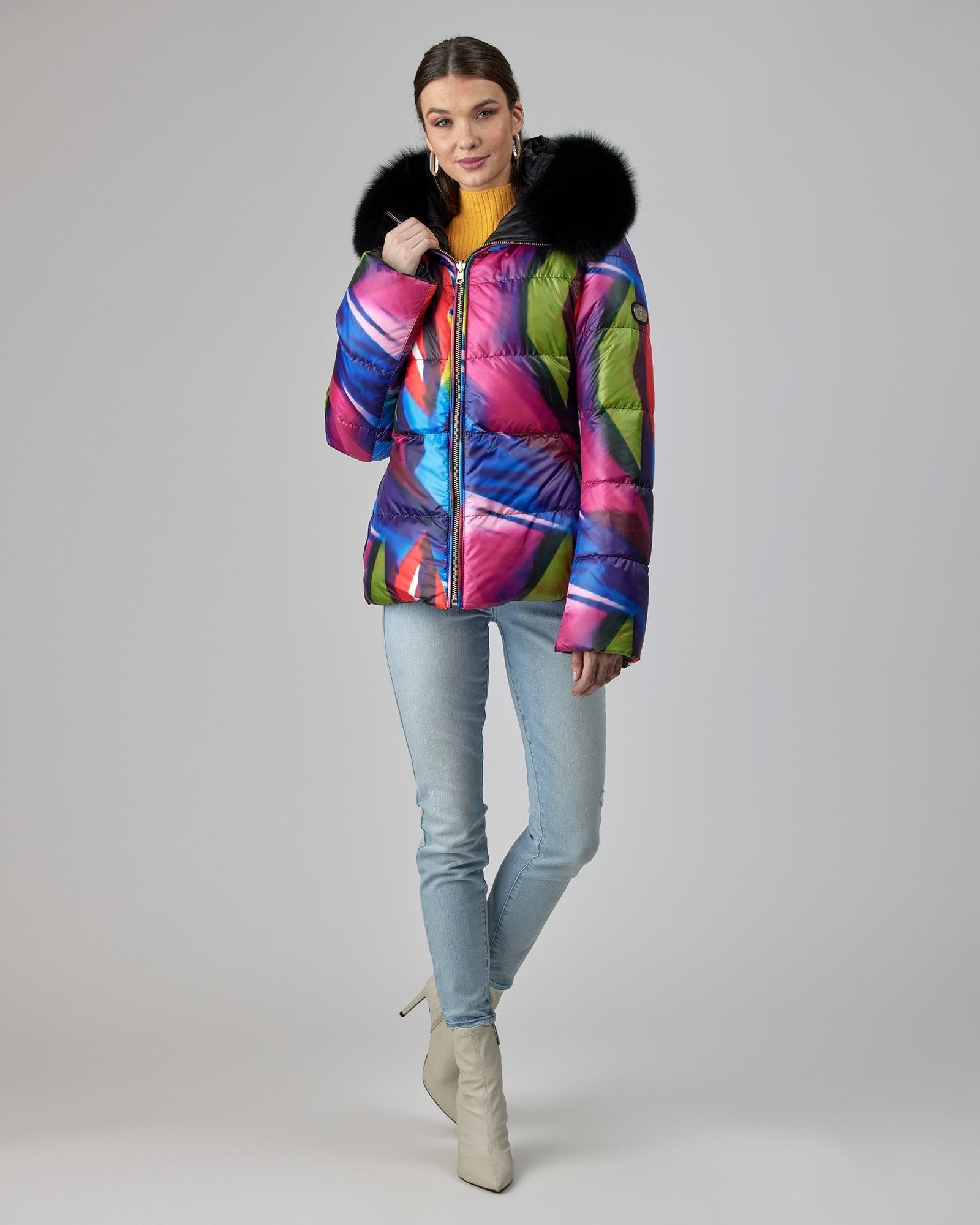 Reversible Après-Ski Jacket With Detachable Fo Hood Trim | Women | Geometric Multi x Black