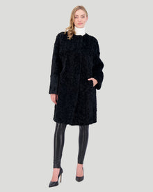 Reversible Collarless Select Shearling Lamb Short Coat With Buttons | Women | Black x Black