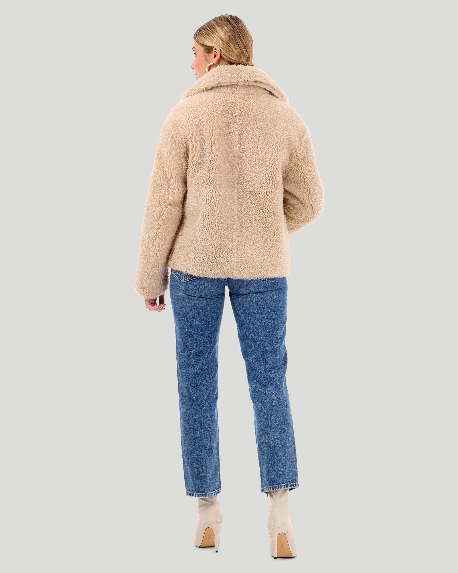 Reversible Long Hair Shearling Lamb Jacket | Women | Beige x Beige