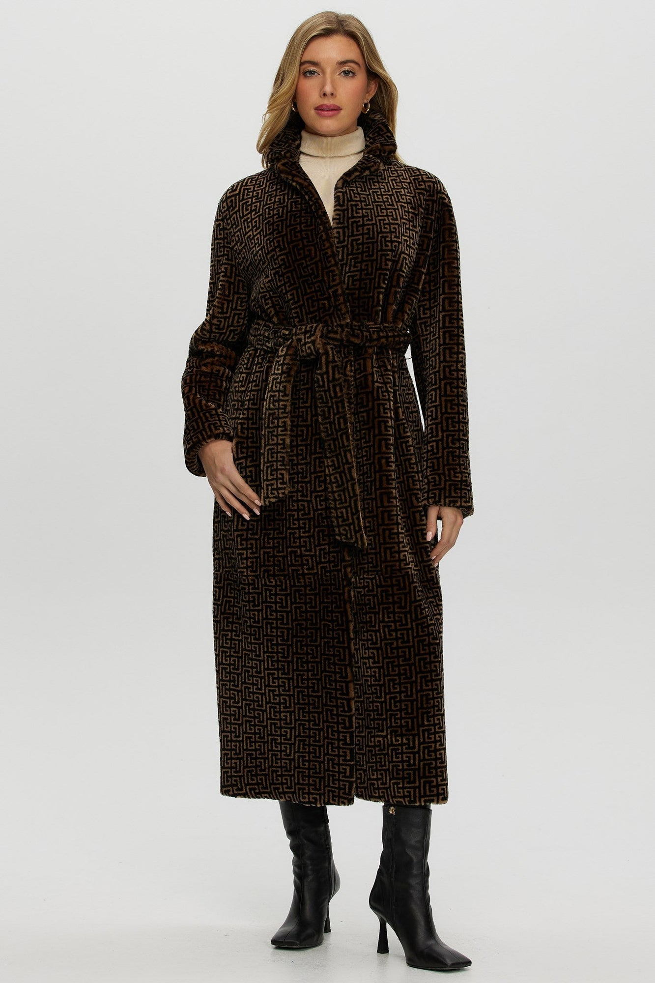 Reversible Merino Shearling Lamb Coat | Women | Brown x Black Print