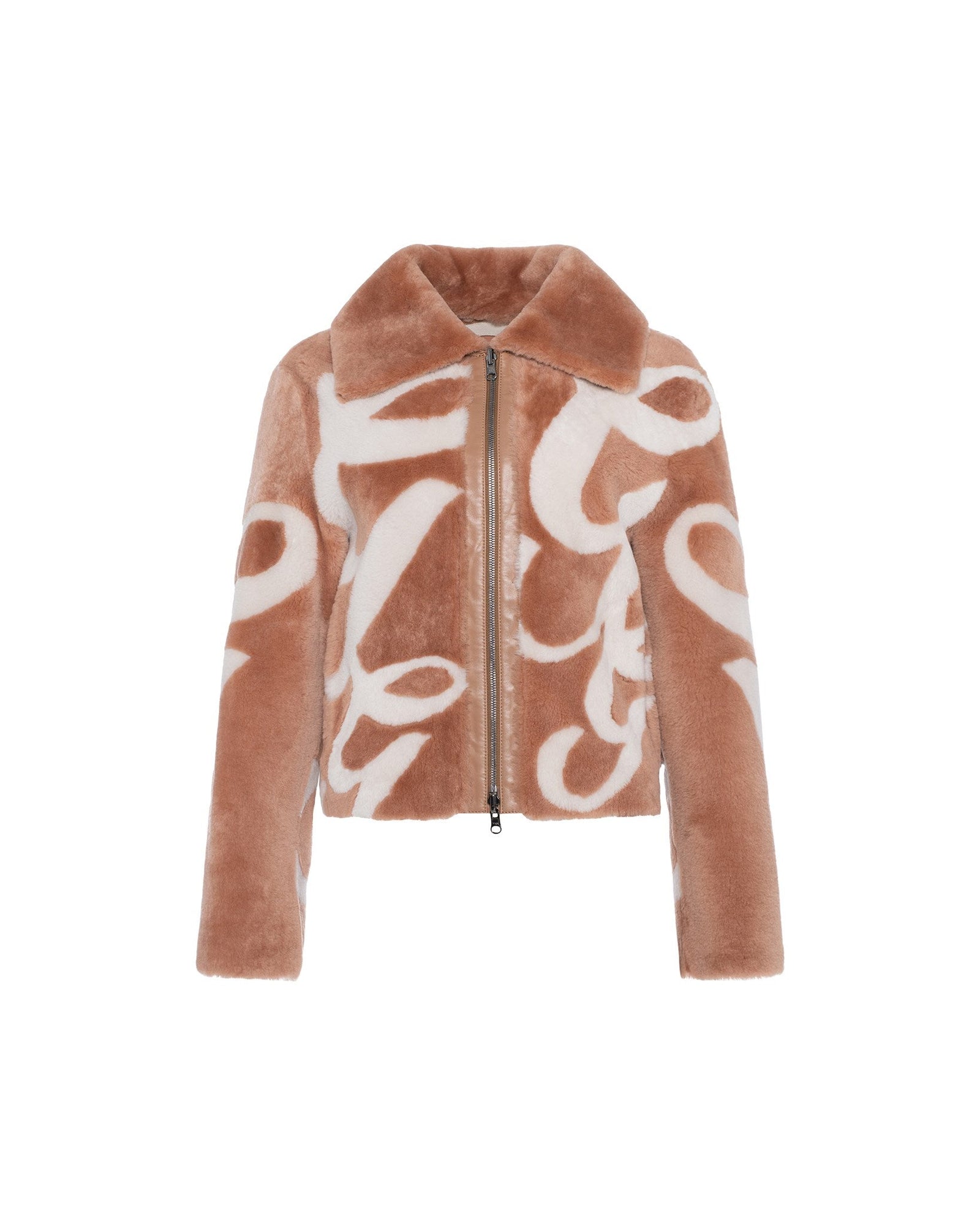 Reversible Merino Shearling Lamb Intarsia Zip Jacket | Women | White x Salmon