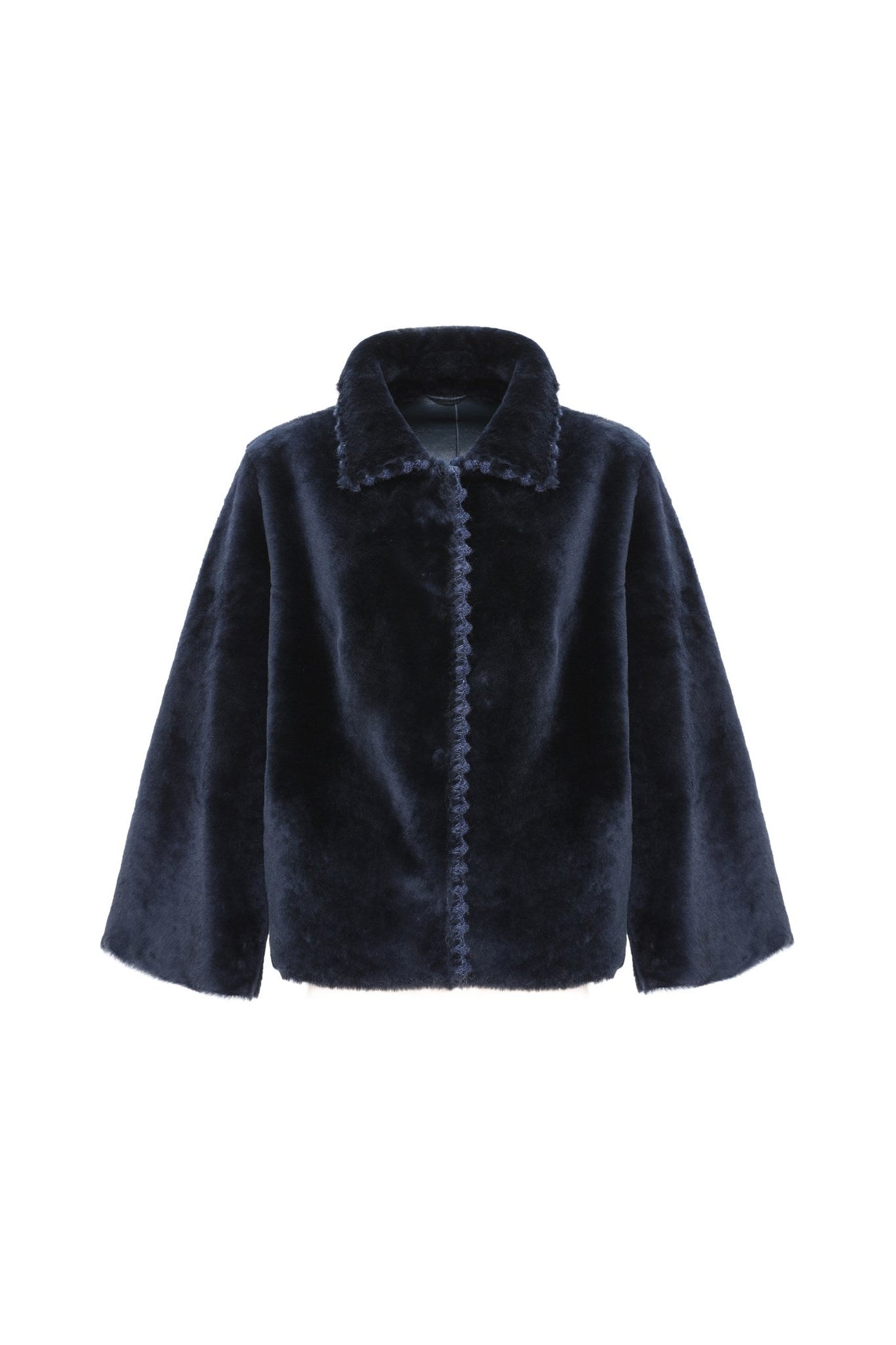 Reversible Select Shearling Jacket With Embroiderd Trim | Women | Navy x Navy