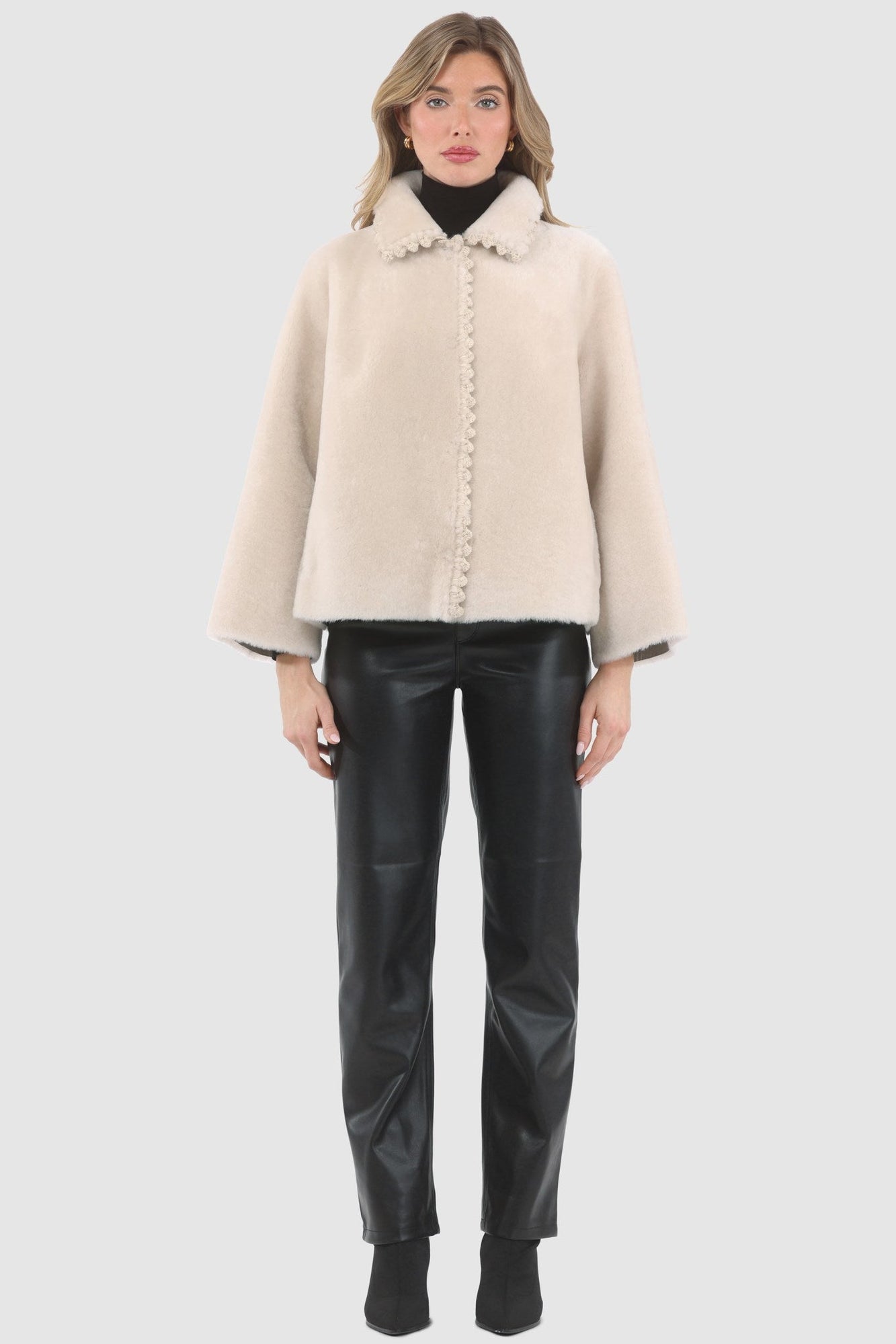 Reversible Select Shearling Jacket With Embroiderd Trim | Women | Cream x Cream